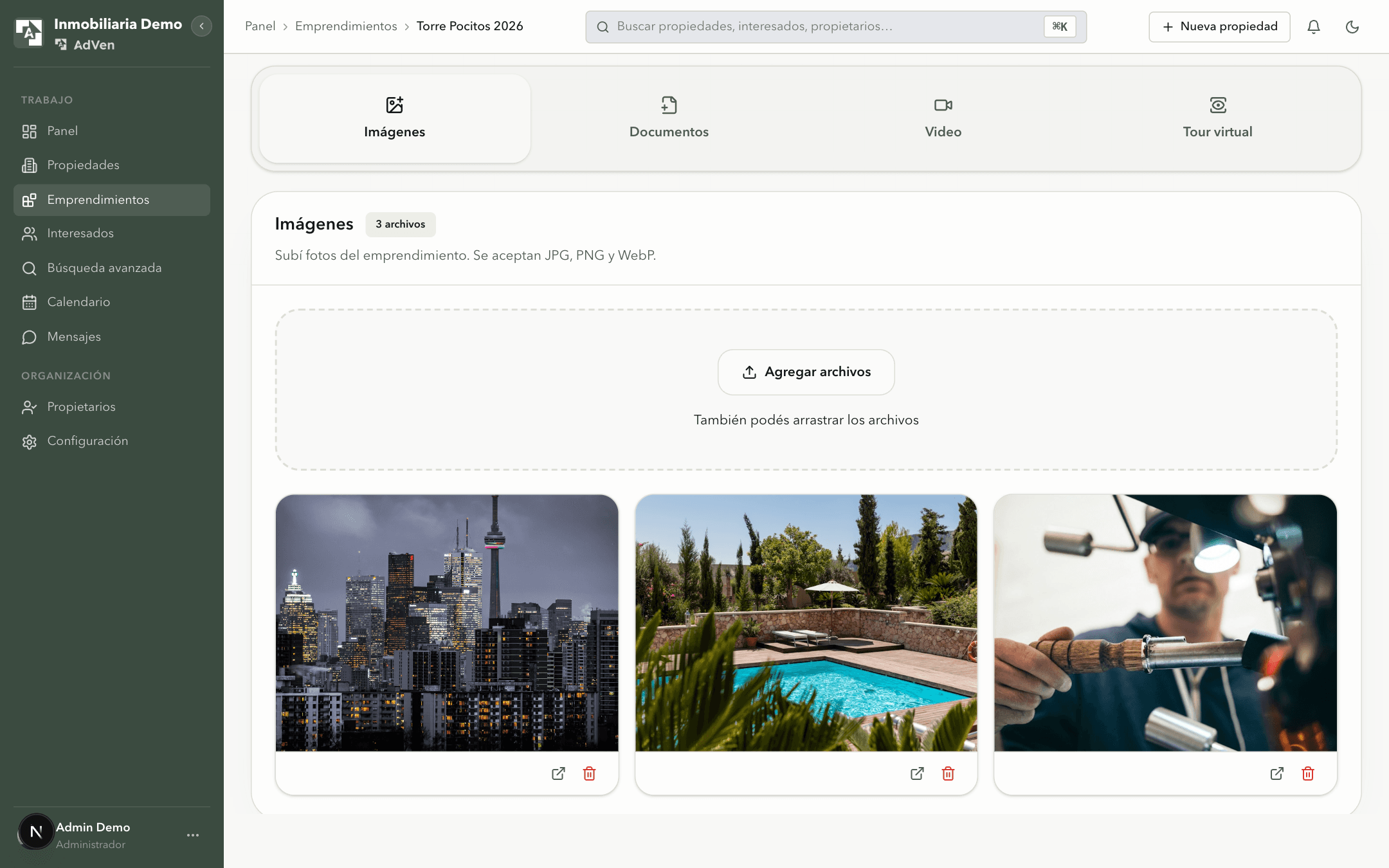 Gestor de multimedia y documentos de un emprendimiento en AdVen