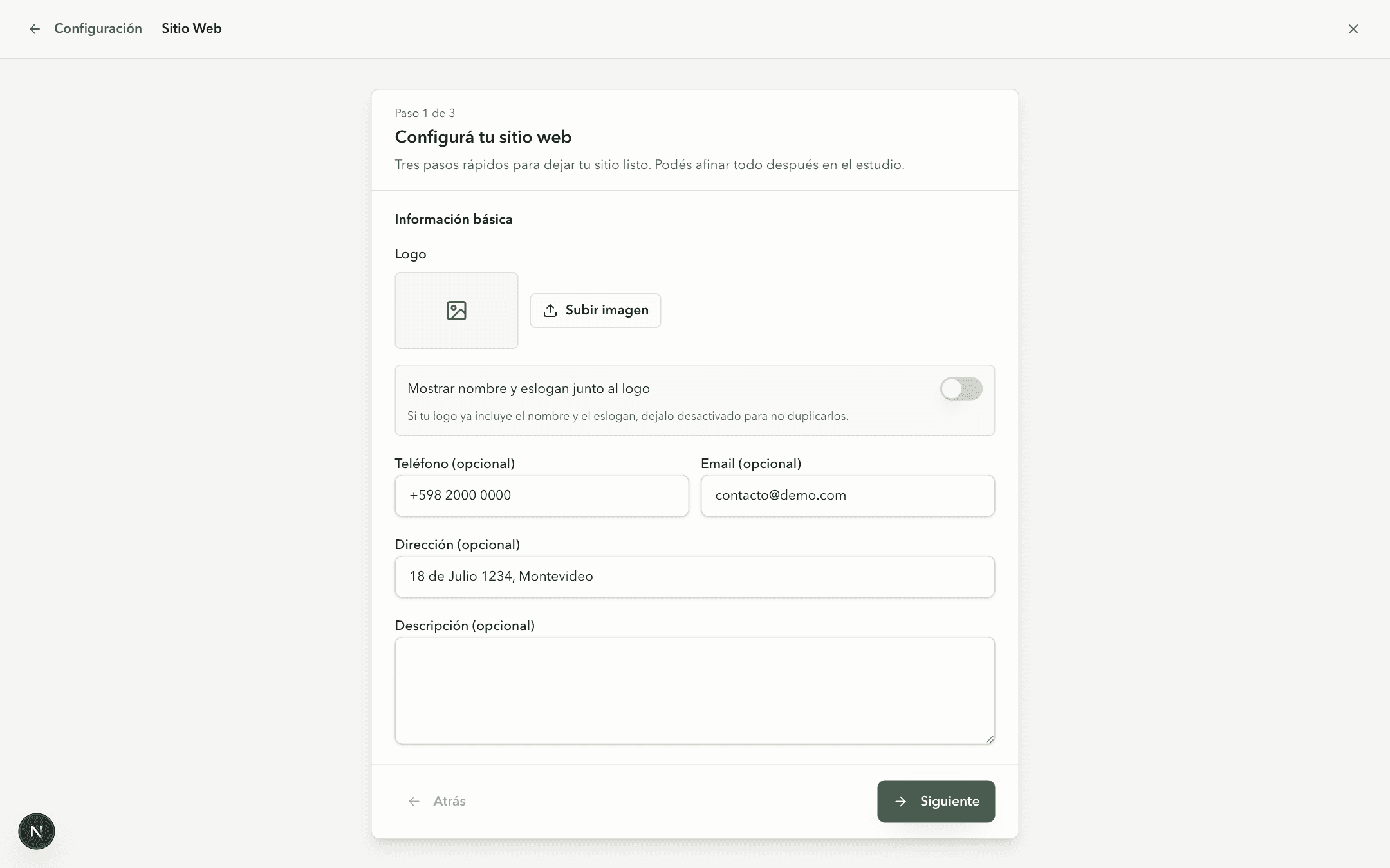 Configuración del sitio web inmobiliario en AdVen