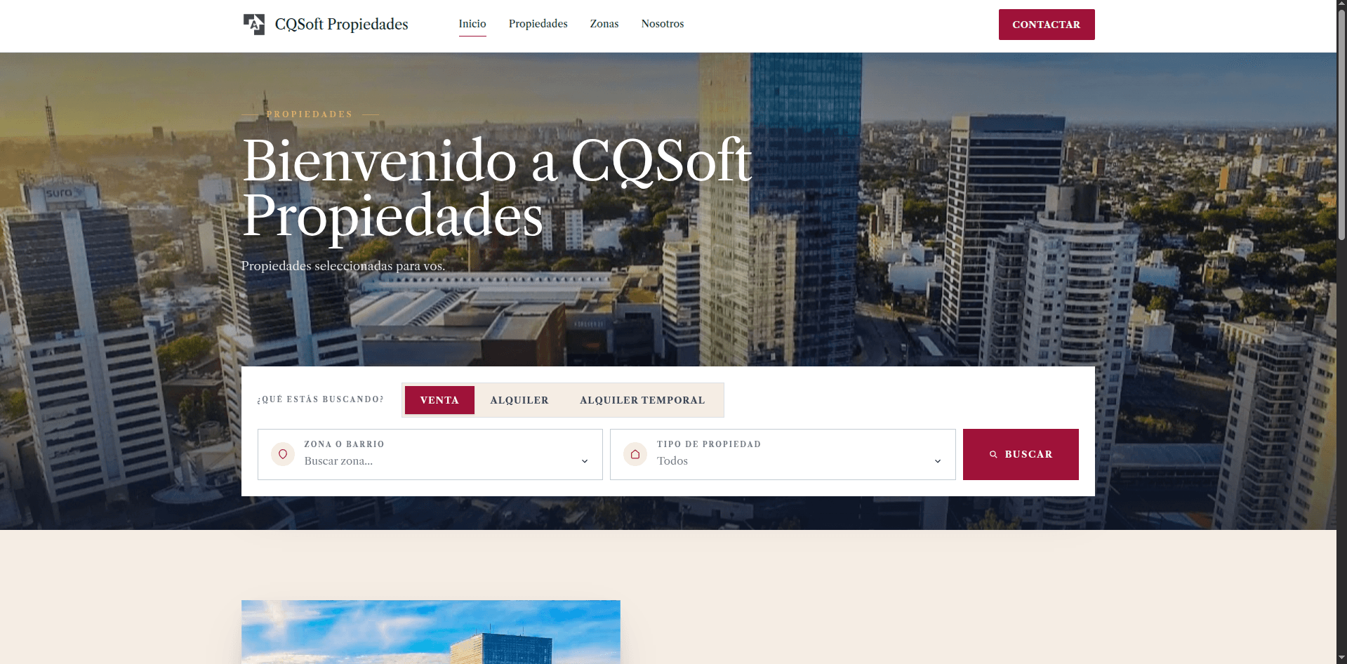 Sitio web inmobiliario publicado con AdVen mostrando propiedades